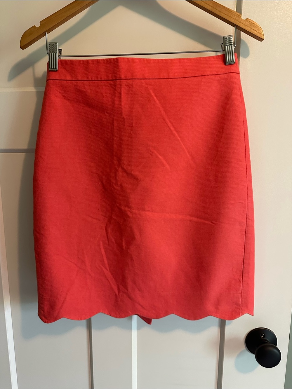 J. Crew Coral Pencil Skirt with Scallop Hem